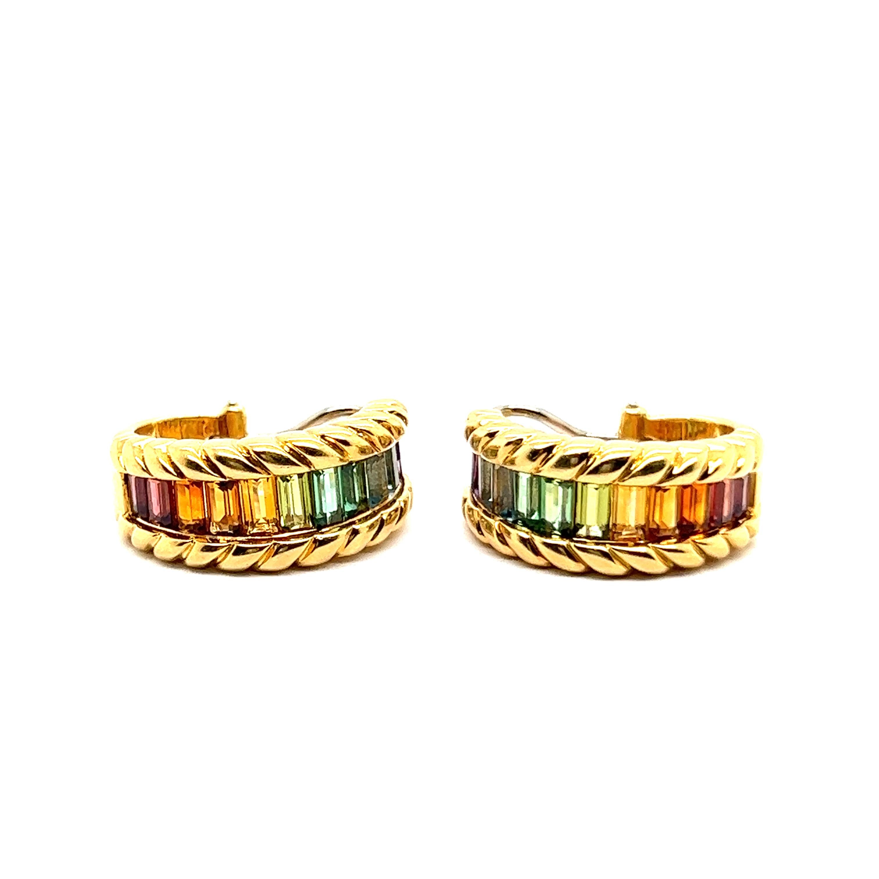 Earrings with Rainbow Gemstones in 18 Karat Yellow Gold by Gübelin For Sale 2