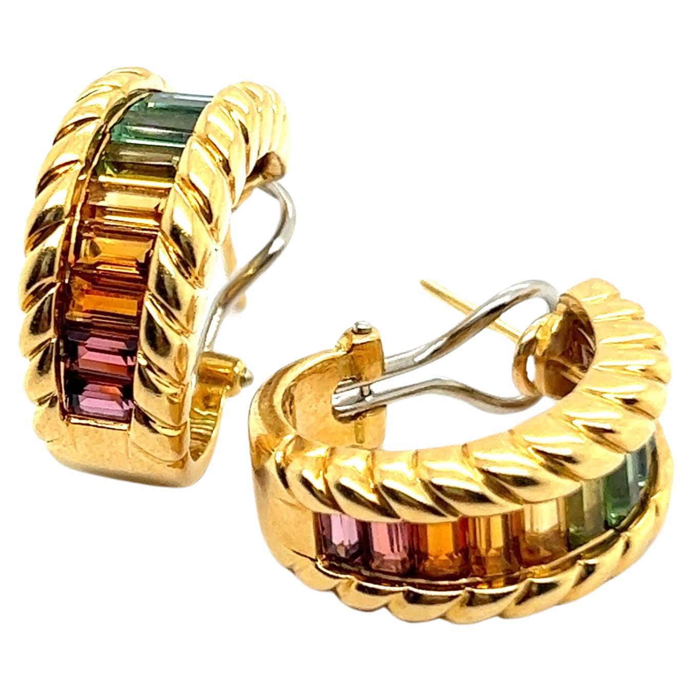 Earrings with Rainbow Gemstones in 18 Karat Yellow Gold by Gübelin For Sale
