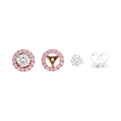 Orecchini a due vie con diamante bianco e diamante rosa con taglio a brillante rotondo certificato GIA