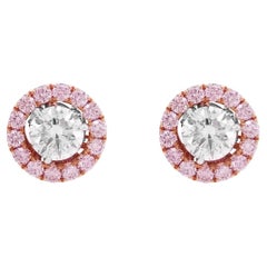 GIA-zertifizierte 2-Wege-Ohrringe mit weißem Diamanten im runden Brillantschliff und rosa Diamanten im Brillantschliff