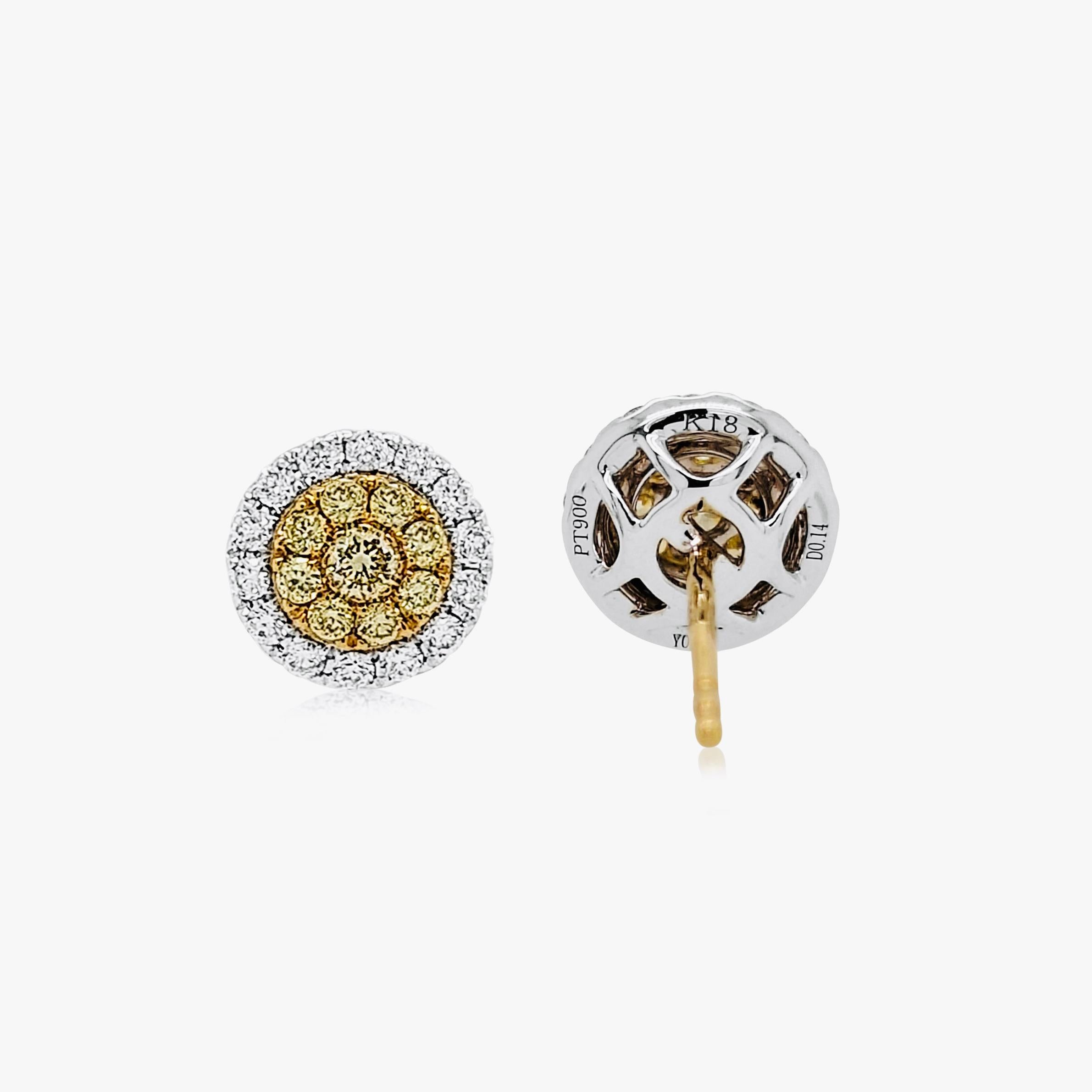 Pendientes con Raros Diamantes Amarillos Naturales y Diamantes Blancos Contemporáneo en venta