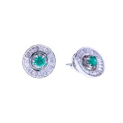 Earrings with Removable Round Emeralds from the Circle of Baguette Diamonds