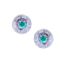 Earrings with Removable Round Emeralds from the Circle of Baguette Diamonds