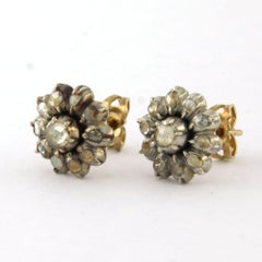 Earrings with rose cut diamonds up to 0.30ct 14k gold and silver