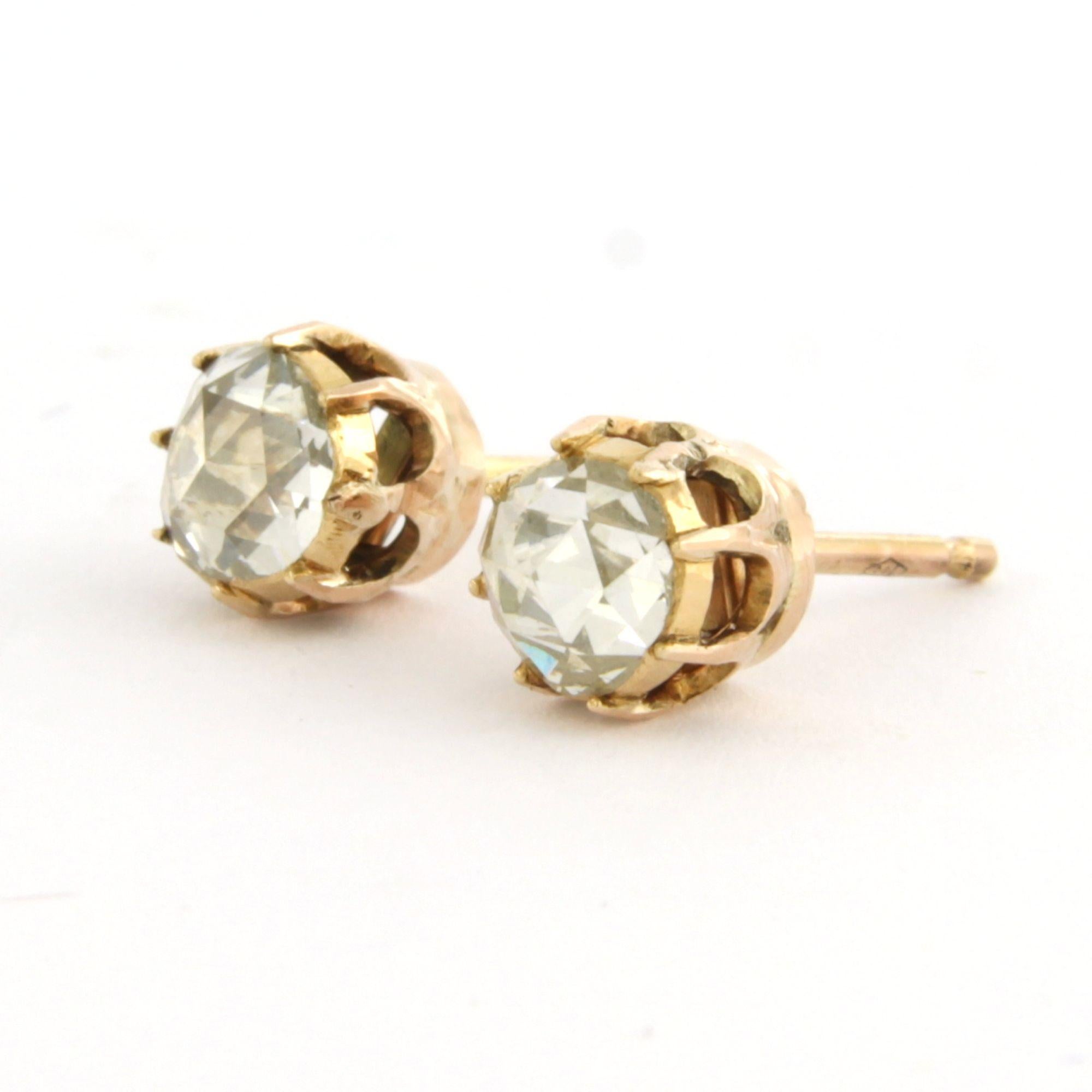 Early Victorian Earrings with rose cut diamonds up to 0.70ct 14k pink gold 2.3 grams For Sale