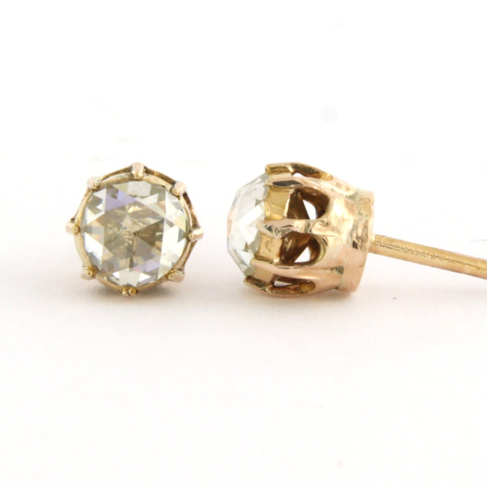 Earrings with rose cut diamonds up to 0.70ct 14k pink gold 2.3 grams In Excellent Condition For Sale In The Hague, ZH