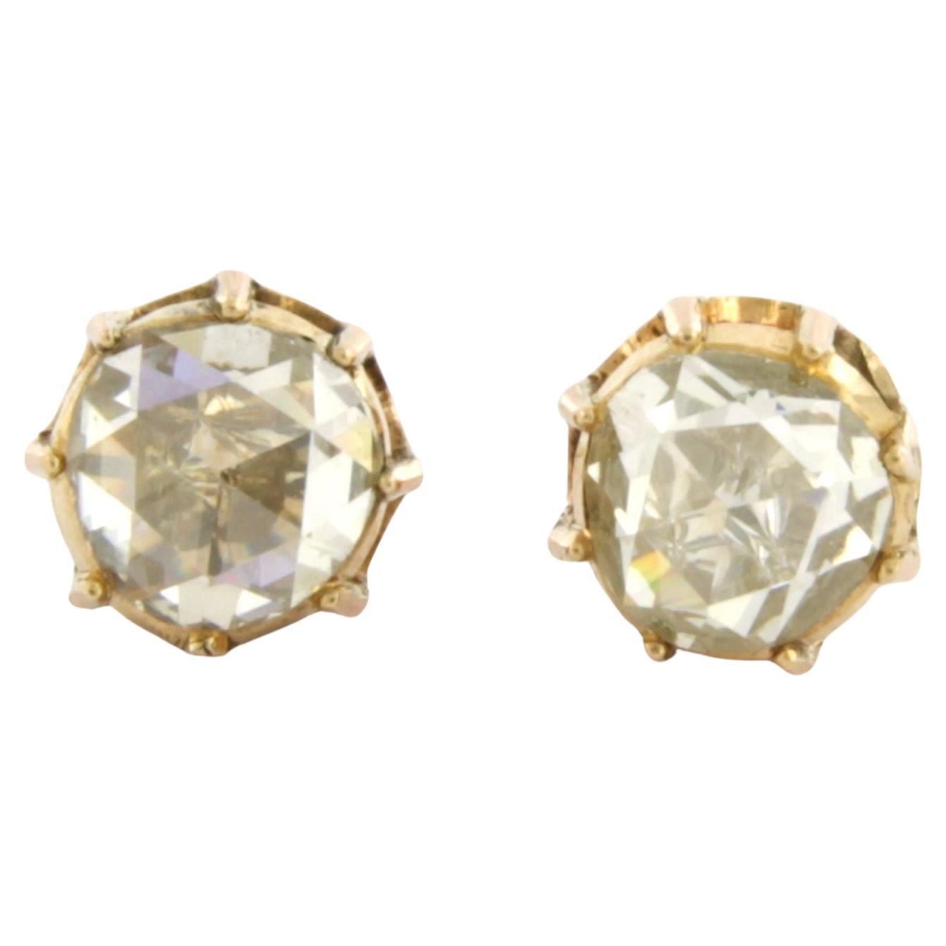 Earrings with rose cut diamonds up to 0.70ct 14k pink gold 2.3 grams For Sale