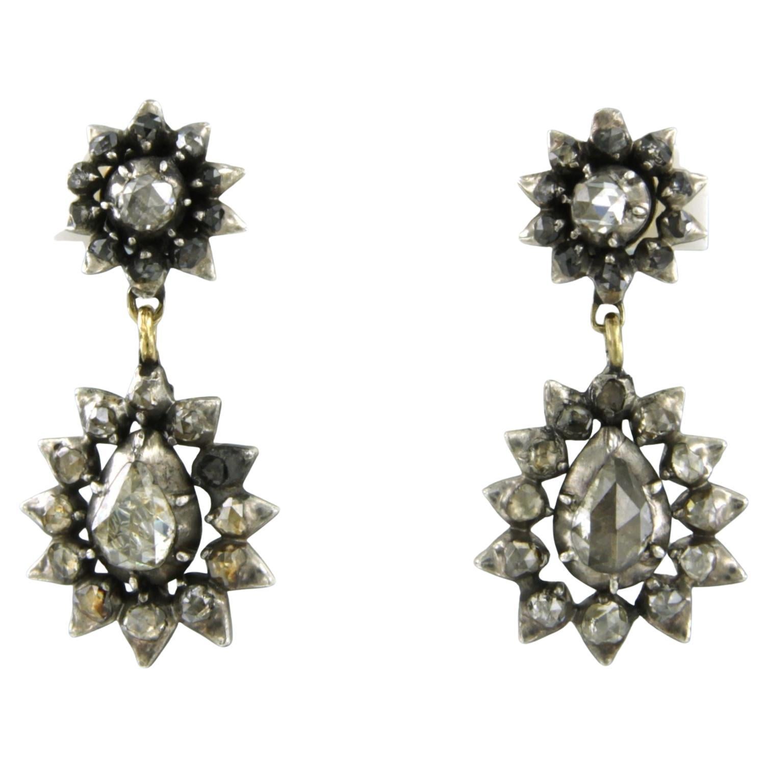 Earrings with rose cut diamonds up to 1.00ct 14k gold and silver