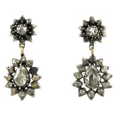 Earrings with rose cut diamonds up to 1.00ct 14k gold and silver
