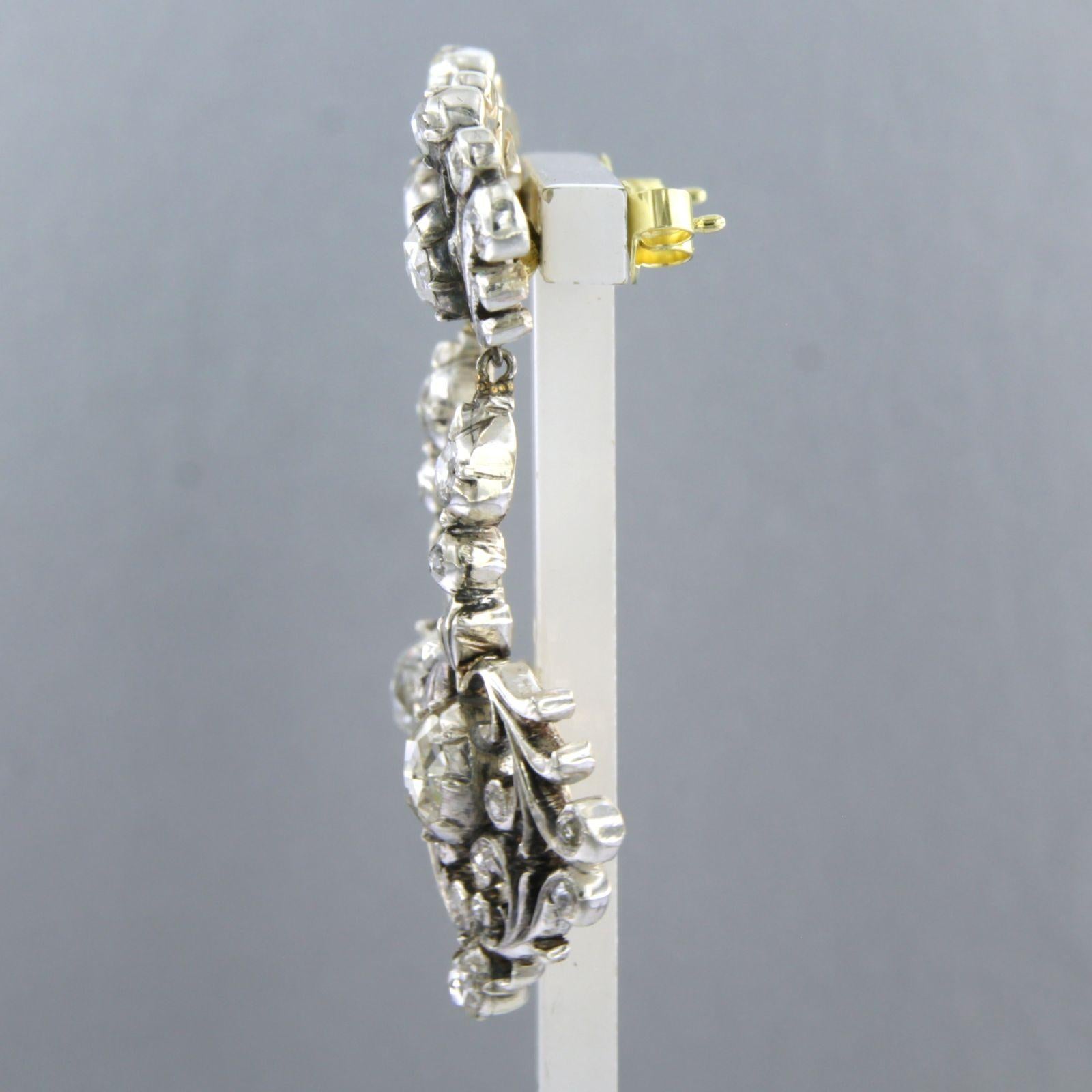 Early Victorian Earrings with rose cut diamonds up to 2.00ct 14k gold and silver For Sale