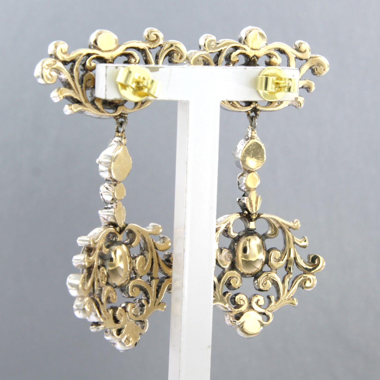 Rose Cut Earrings with rose cut diamonds up to 2.00ct 14k gold and silver For Sale