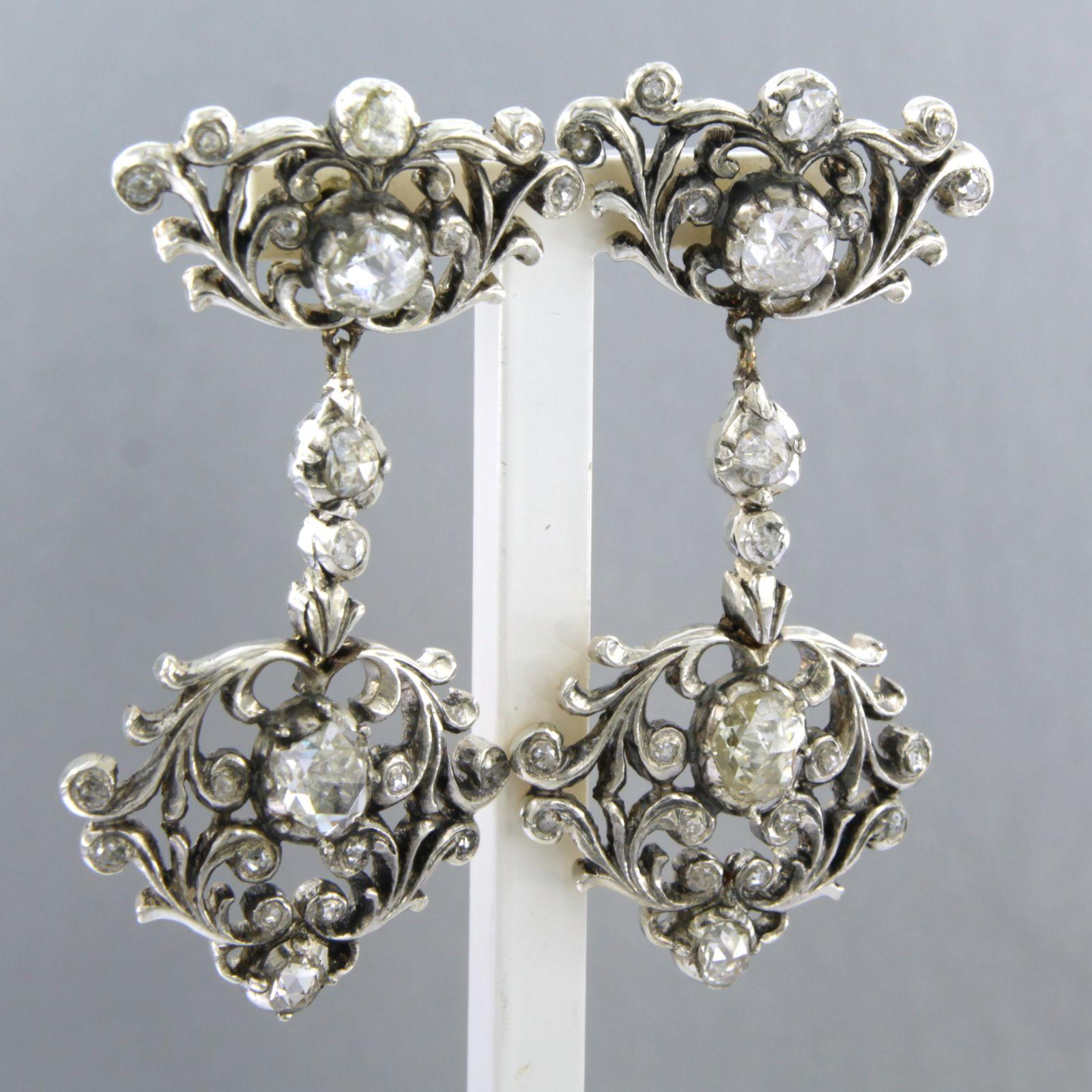 Women's Earrings with rose cut diamonds up to 2.00ct 14k gold and silver For Sale