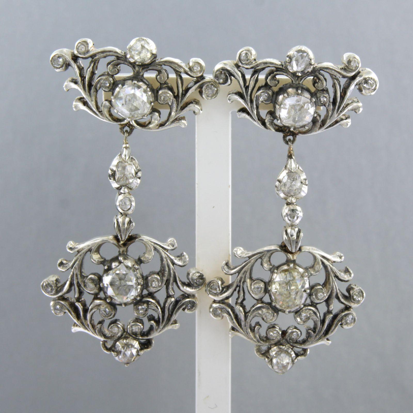 Earrings with rose cut diamonds up to 2.00ct 14k gold and silver For Sale 1