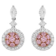 Pendientes con diamantes Argyle Pink de talla brillante redonda Diamantes blancos Oro de 18 quilates