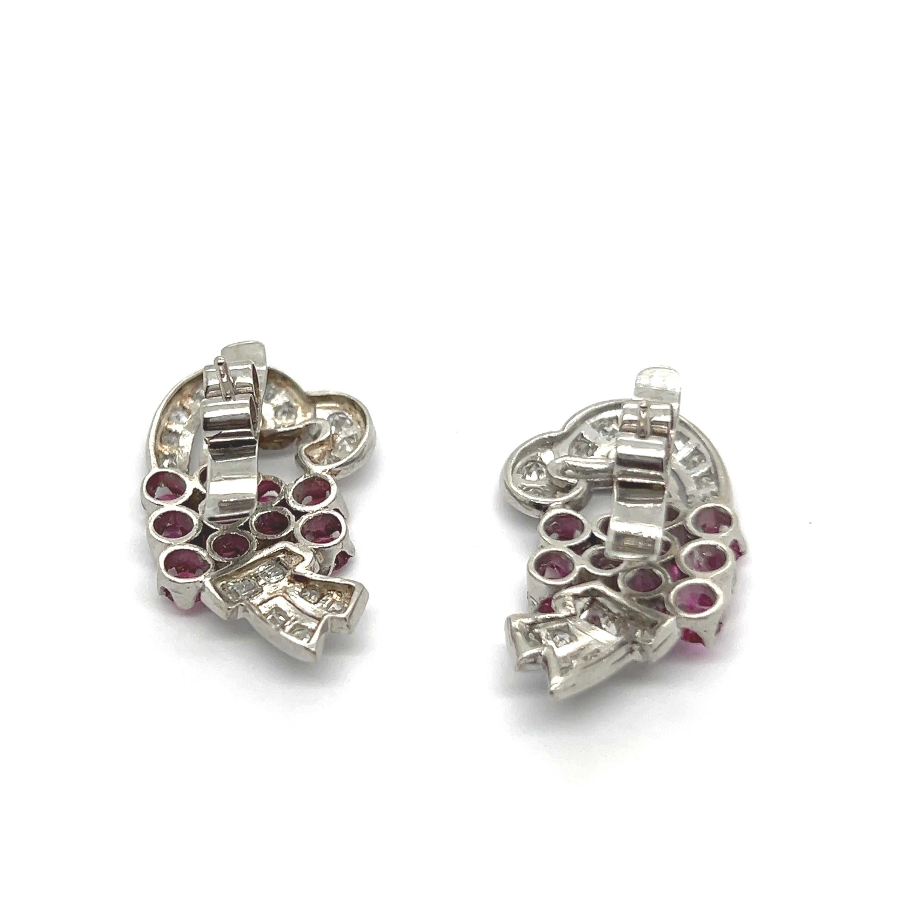 Earrings with Rubies & Diamonds in Platinum 950 For Sale 4