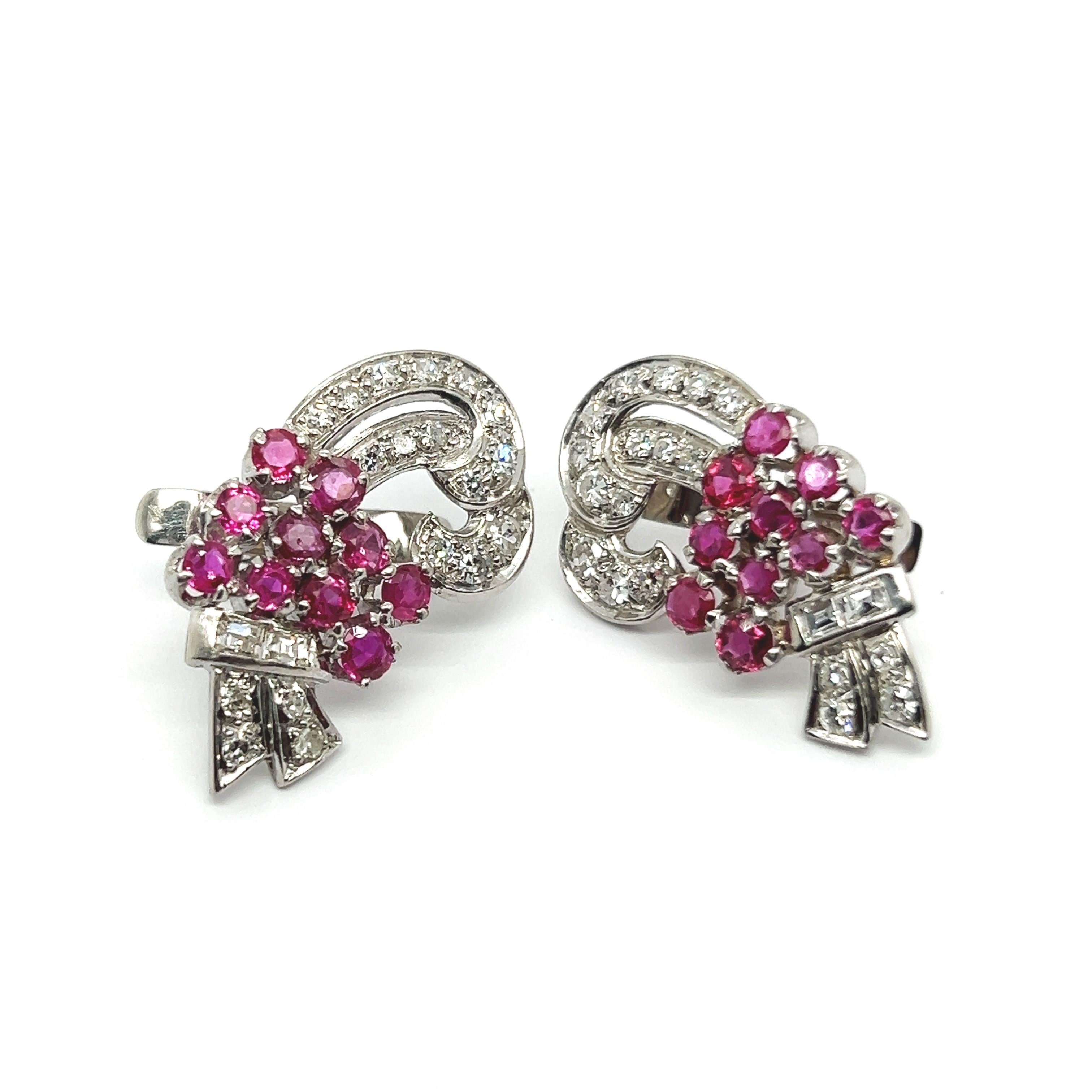 Modern Earrings with Rubies & Diamonds in Platinum 950 For Sale