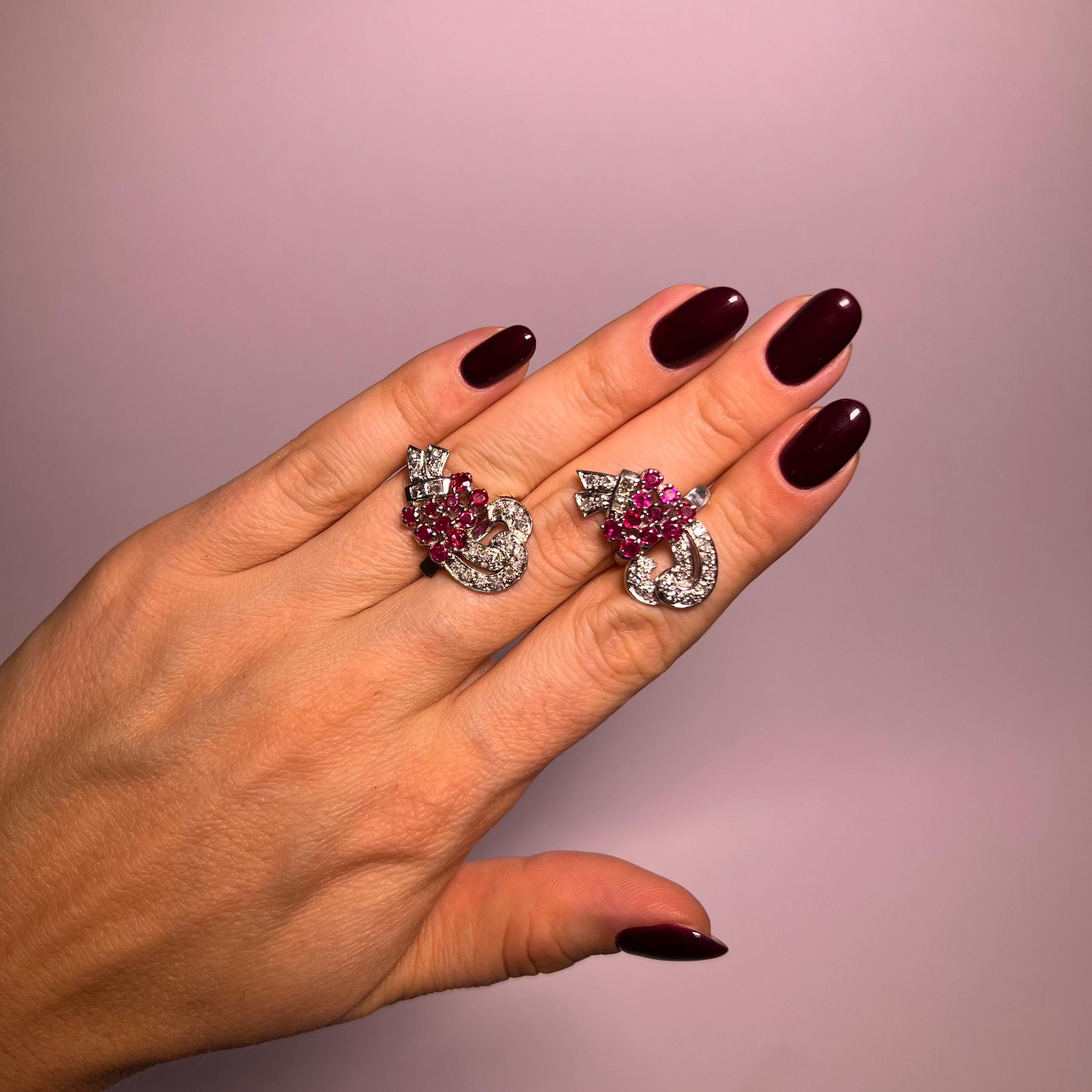 Earrings with Rubies & Diamonds in Platinum 950 In Good Condition For Sale In Lucerne, CH