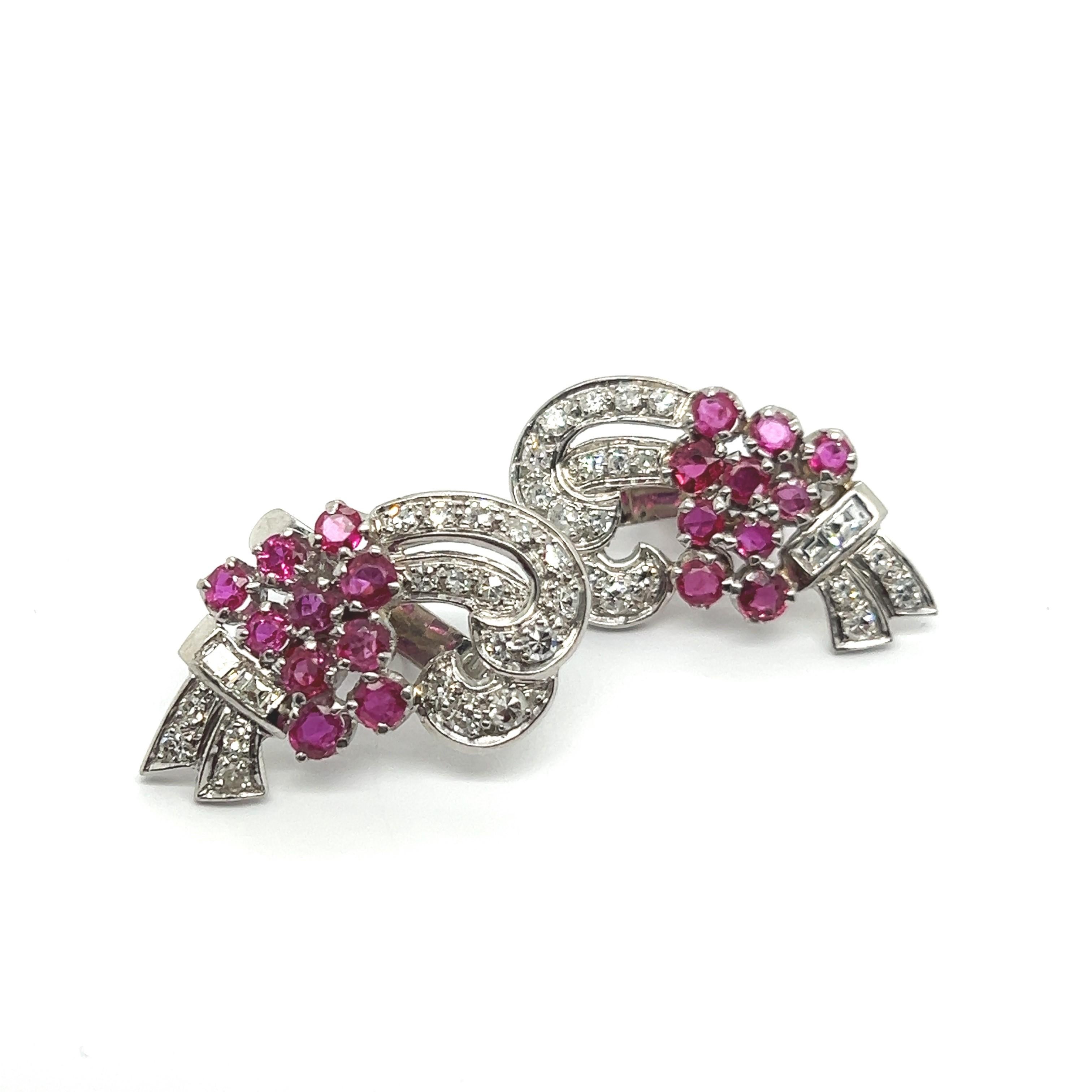 Earrings with Rubies & Diamonds in Platinum 950 For Sale 1