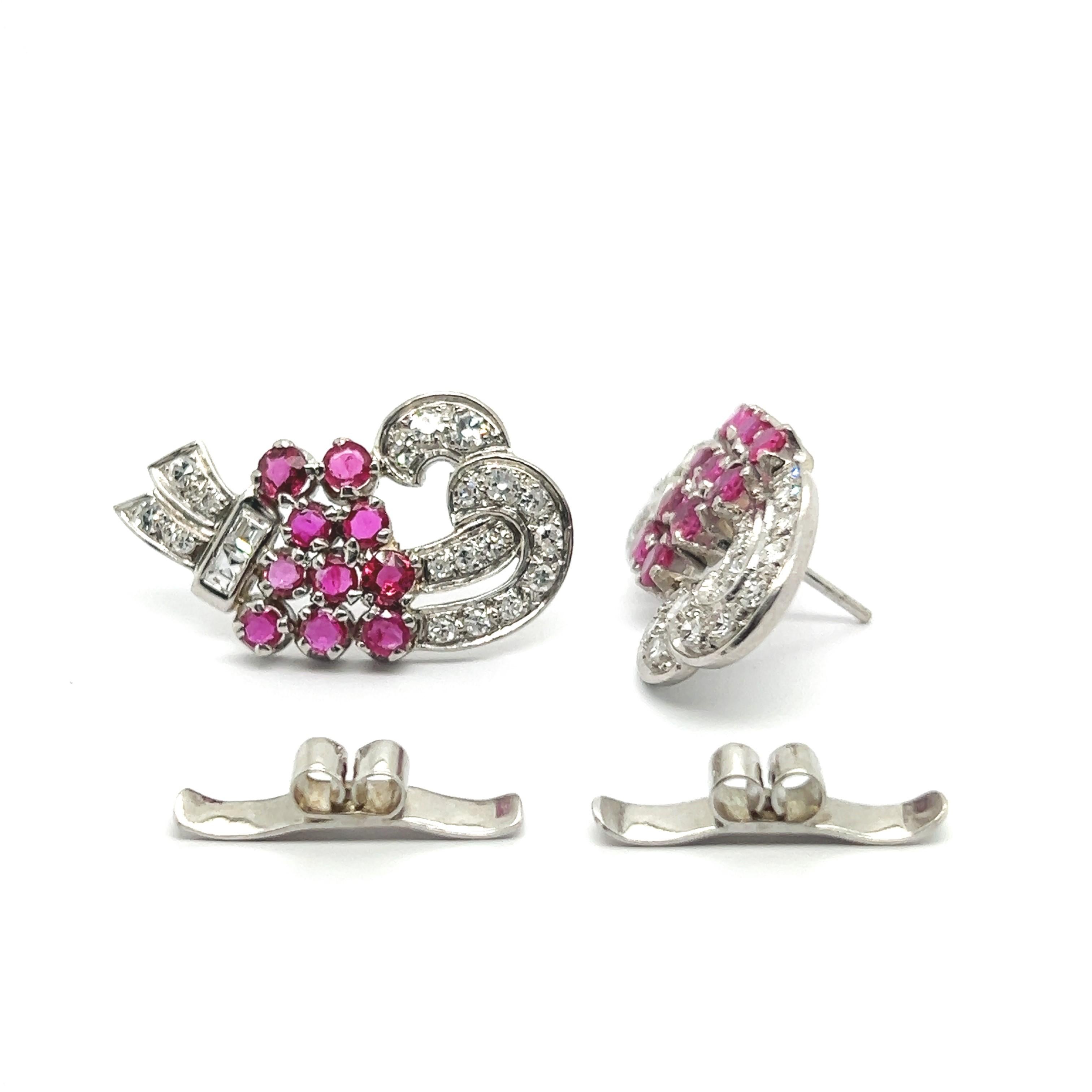 Earrings with Rubies & Diamonds in Platinum 950 For Sale 2