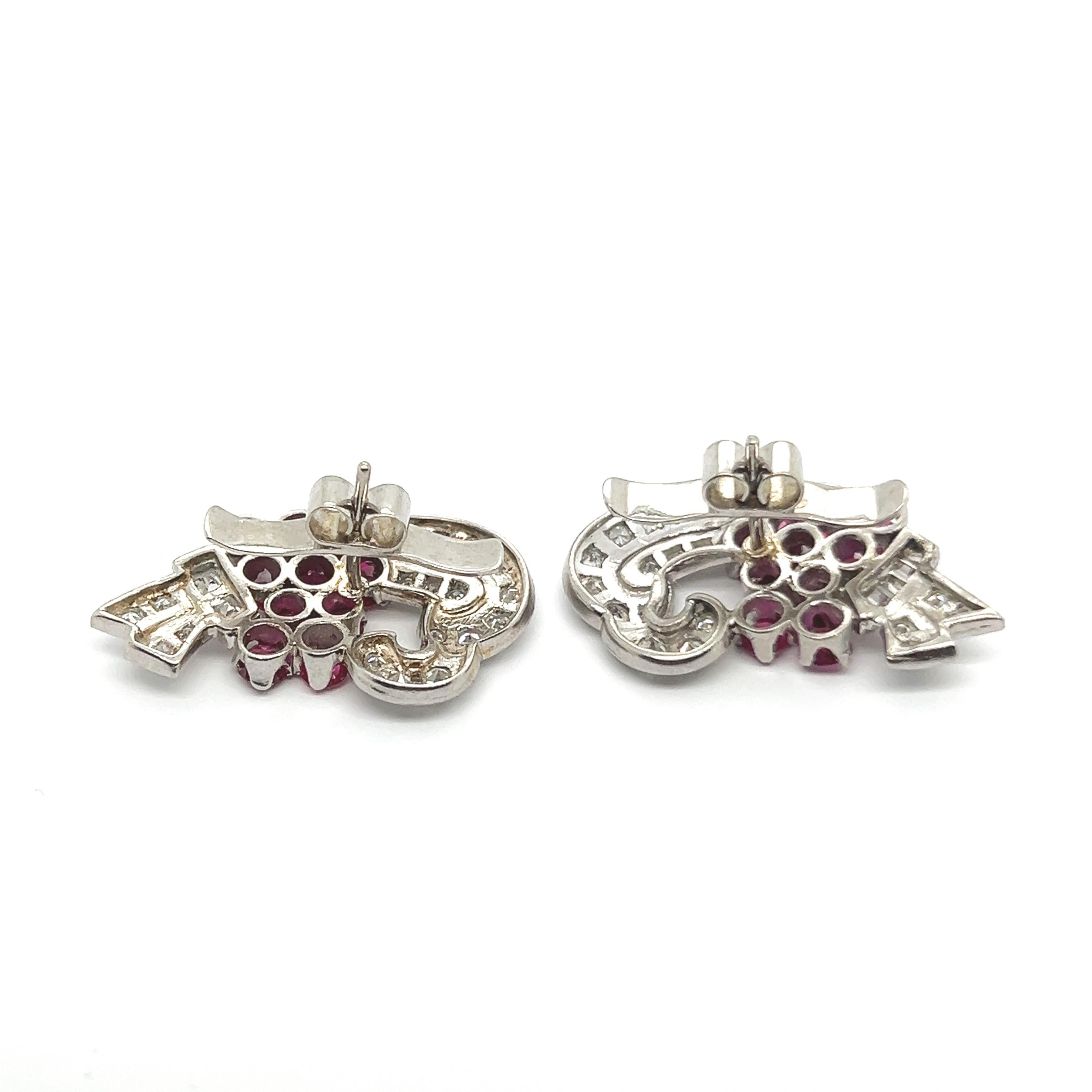 Earrings with Rubies & Diamonds in Platinum 950 For Sale 3