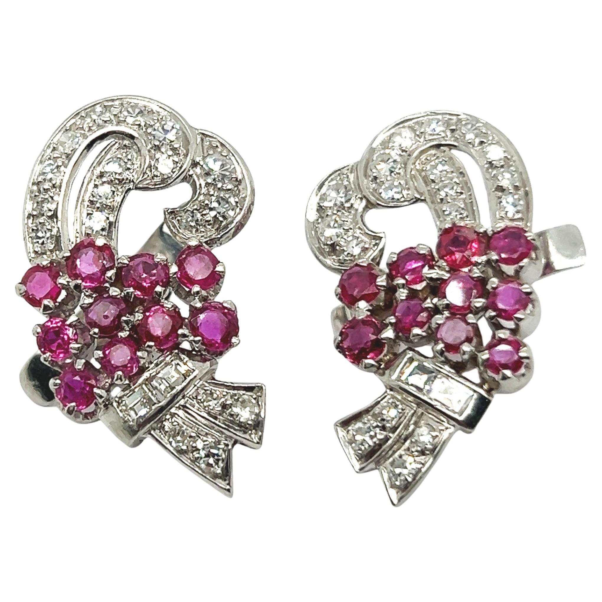 Ohrringe aus Platin 950 mit Rubinen und Diamanten