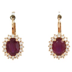 Earrings with ruby and billiant cut diamonds up to 0.32ct 18k pink gold 5.3 gram Earrings with ruby and billiant cut diamonds up to 0.32ct 18k pink gold 5.3 gram