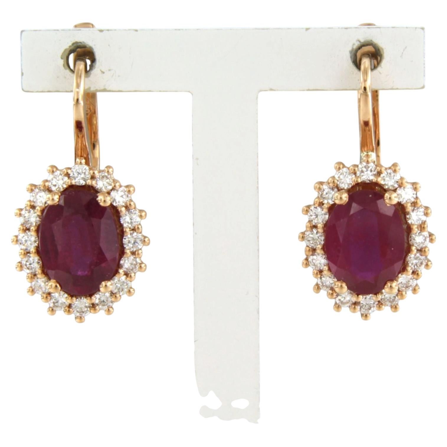 Earrings with ruby and billiant cut diamonds up to 0.32ct 18k pink gold 5.3 gram