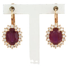 Earrings with ruby and billiant cut diamonds up to 0.32ct 18k pink gold 5.3 gram