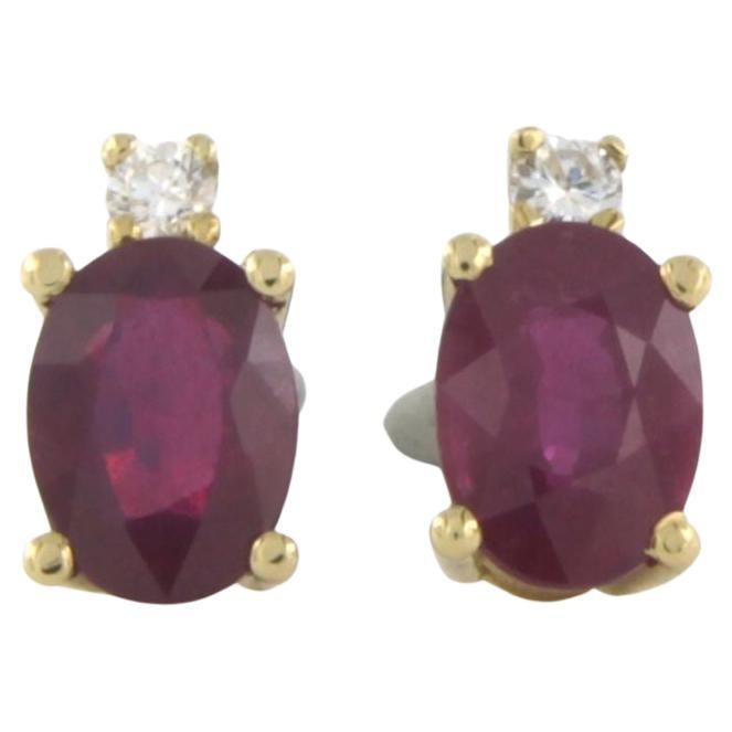 Pendientes con rubí y diamantes talla brillante hasta 0,08ct Oro de 18k 2,4 gramos