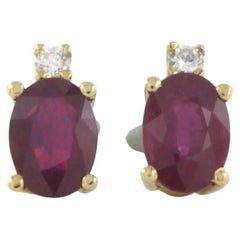 Earrings with ruby and brilliant cut diamonds up to 0.08ct 18k gold 2.4 grams