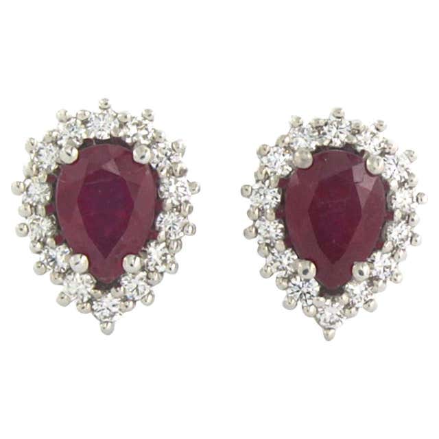 Ruby with Diamond Earrings set in 18K Gold Settings For Sale at 1stDibs