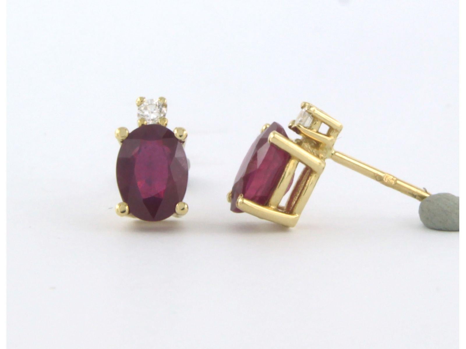 Modern Earrings with ruby and diamonds 18k yellow gold For Sale