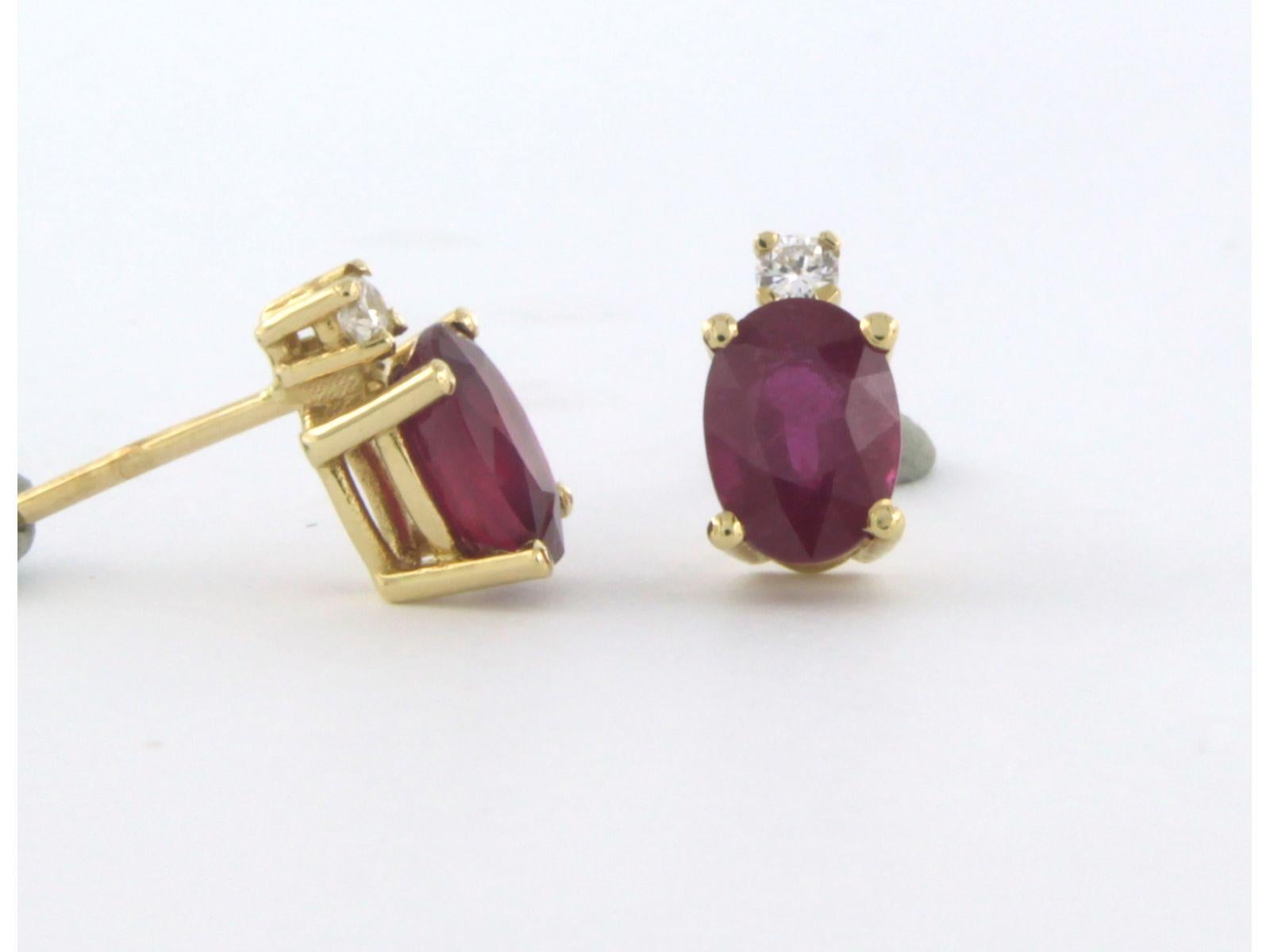 Brilliant Cut Earrings with ruby and diamonds 18k yellow gold For Sale