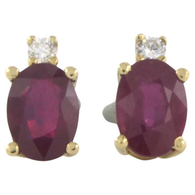 Earrings with ruby and diamonds 18k yellow gold