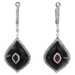 Pendientes con rubí, ónice y diamantes talla única de hasta 0,40 ct Oro blanco de 14k