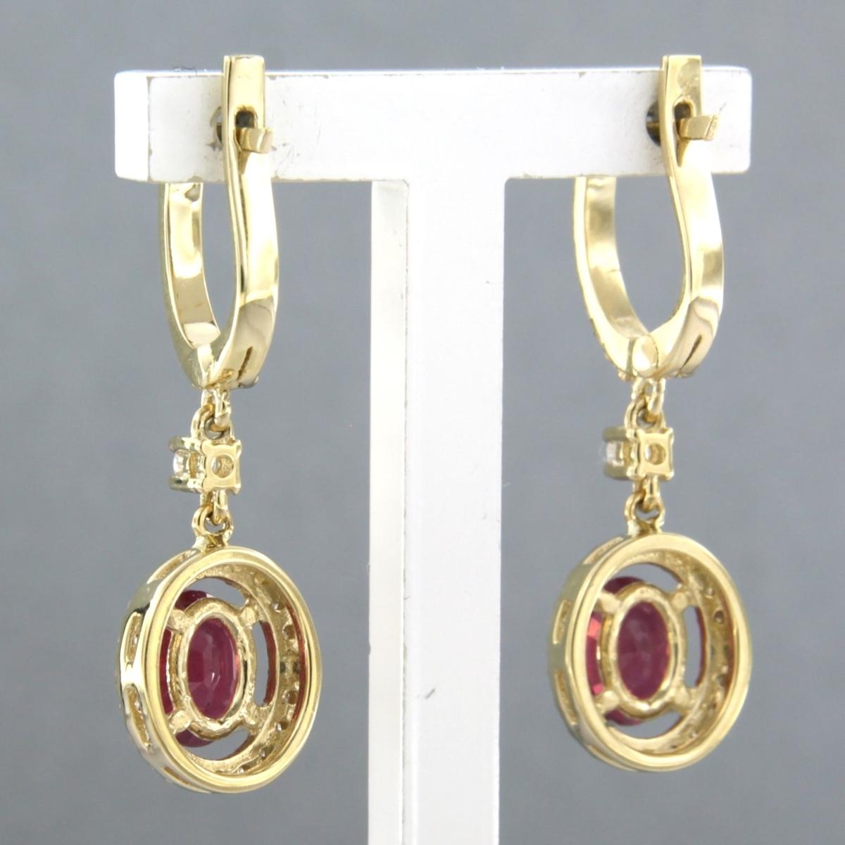 Taglio brillante Earrings with ruby up to 1.70ct and brilliant cut diamonds up to 0.42ct 14k gold in vendita