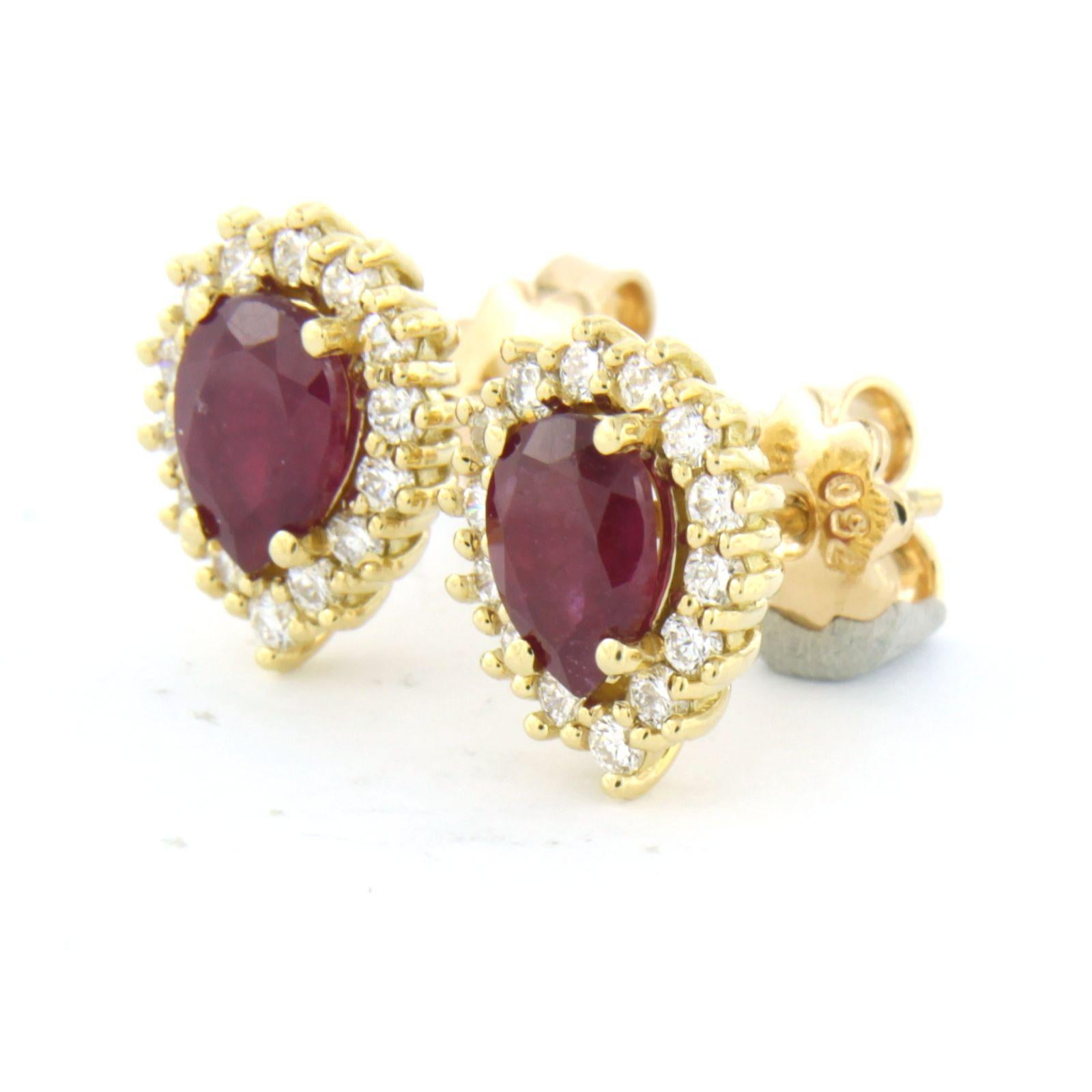 Earrings with ruby up to 1.80ct and brilliant cut diamonds up to 0.50ct 18k gold en Nuevo estado para la venta en The Hague, ZH