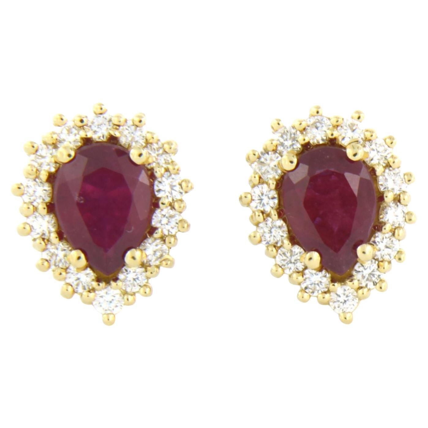 Earrings with ruby up to 1.80ct and brilliant cut diamonds up to 0.50ct 18k gold