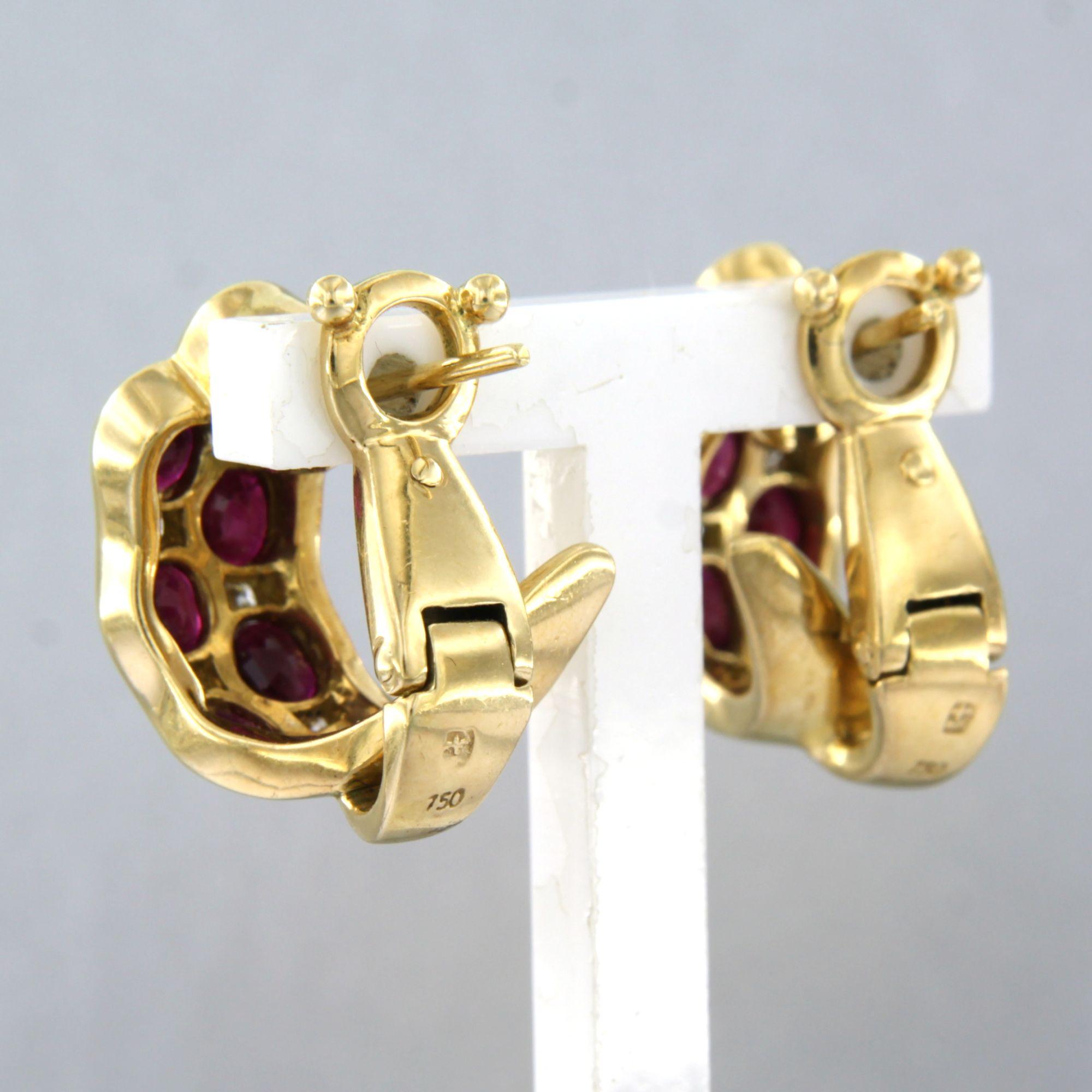 Modern Earrings with ruby up to 2.28ct and brilliant cut diamonds up to 0.25ct 18k gold For Sale