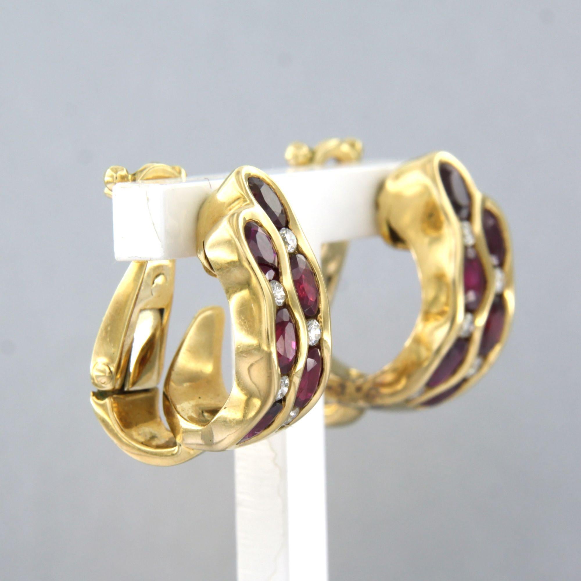 Earrings with ruby up to 2.28ct and brilliant cut diamonds up to 0.25ct 18k gold In Excellent Condition For Sale In The Hague, ZH
