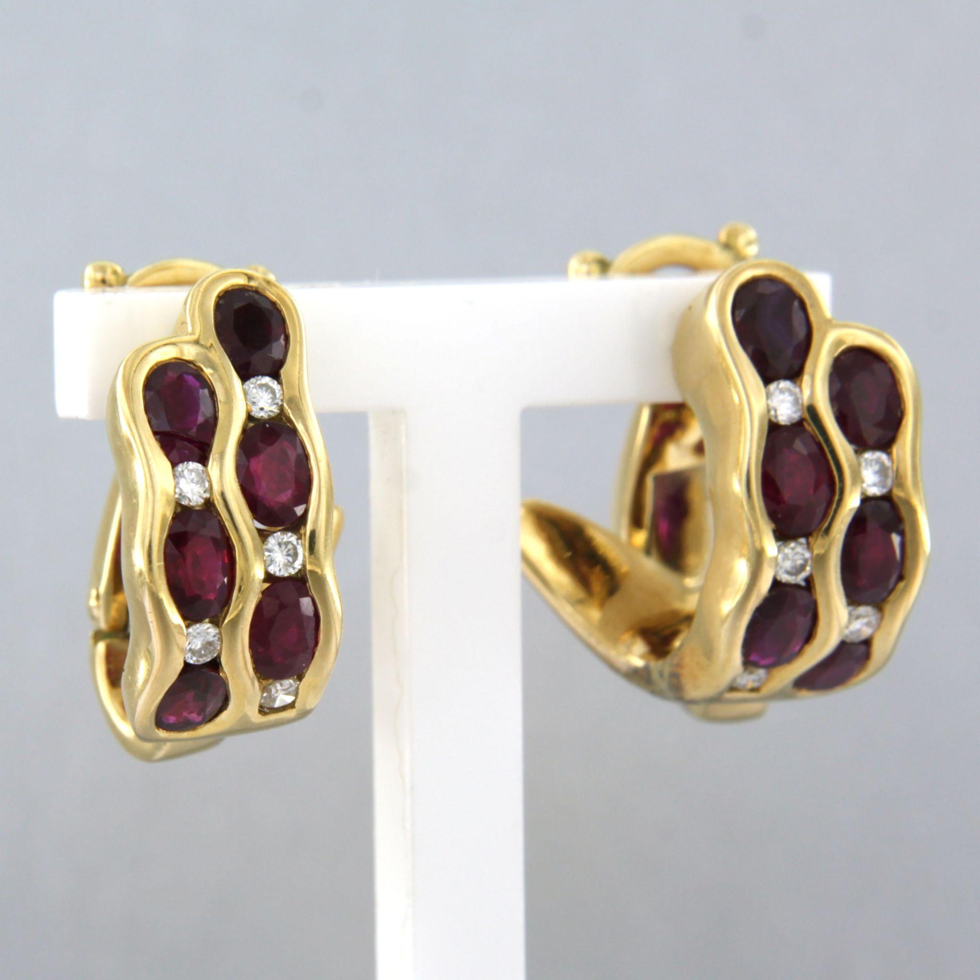 Women's Earrings with ruby up to 2.28ct and brilliant cut diamonds up to 0.25ct 18k gold For Sale