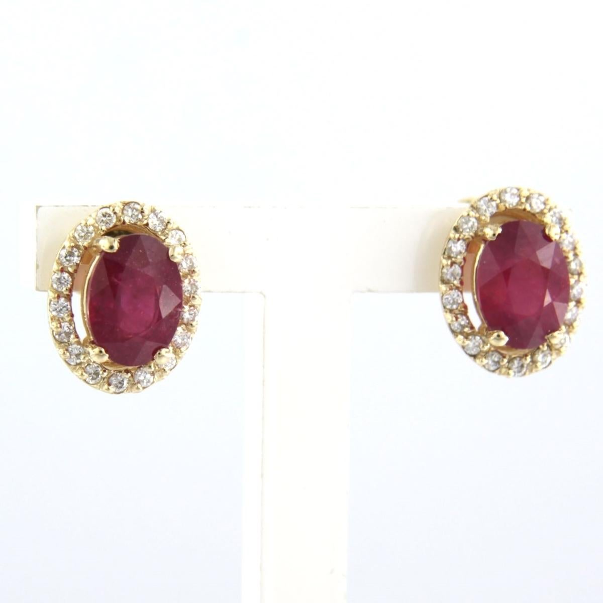 Brilliant Cut Earrings with ruby up to 2.40ct and brilliant cut diamonds up to 0.20ct 14k gold For Sale