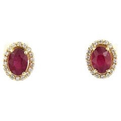 Boucles d'oreilles avec rubis jusqu'à 2,40ct et diamants taille brillant jusqu'à 0,20ct Or 14k