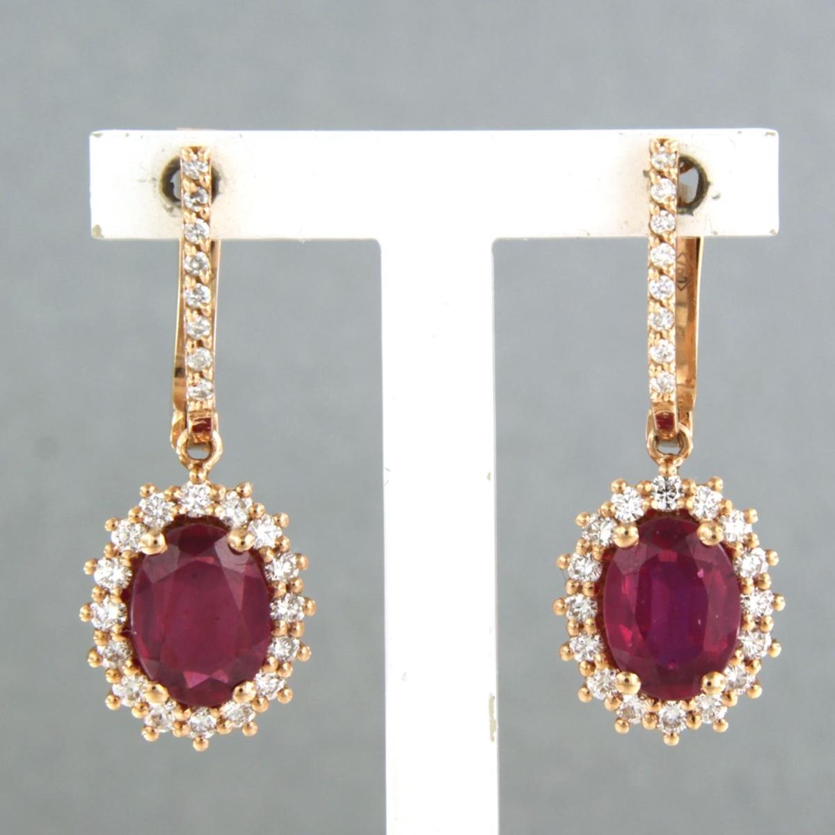 Ohrringe mit Rubin bis zu 2,90 ct und Diamant mit Brillantschliff bis zu 0,64 ct 18k Gold im Angebot 2
