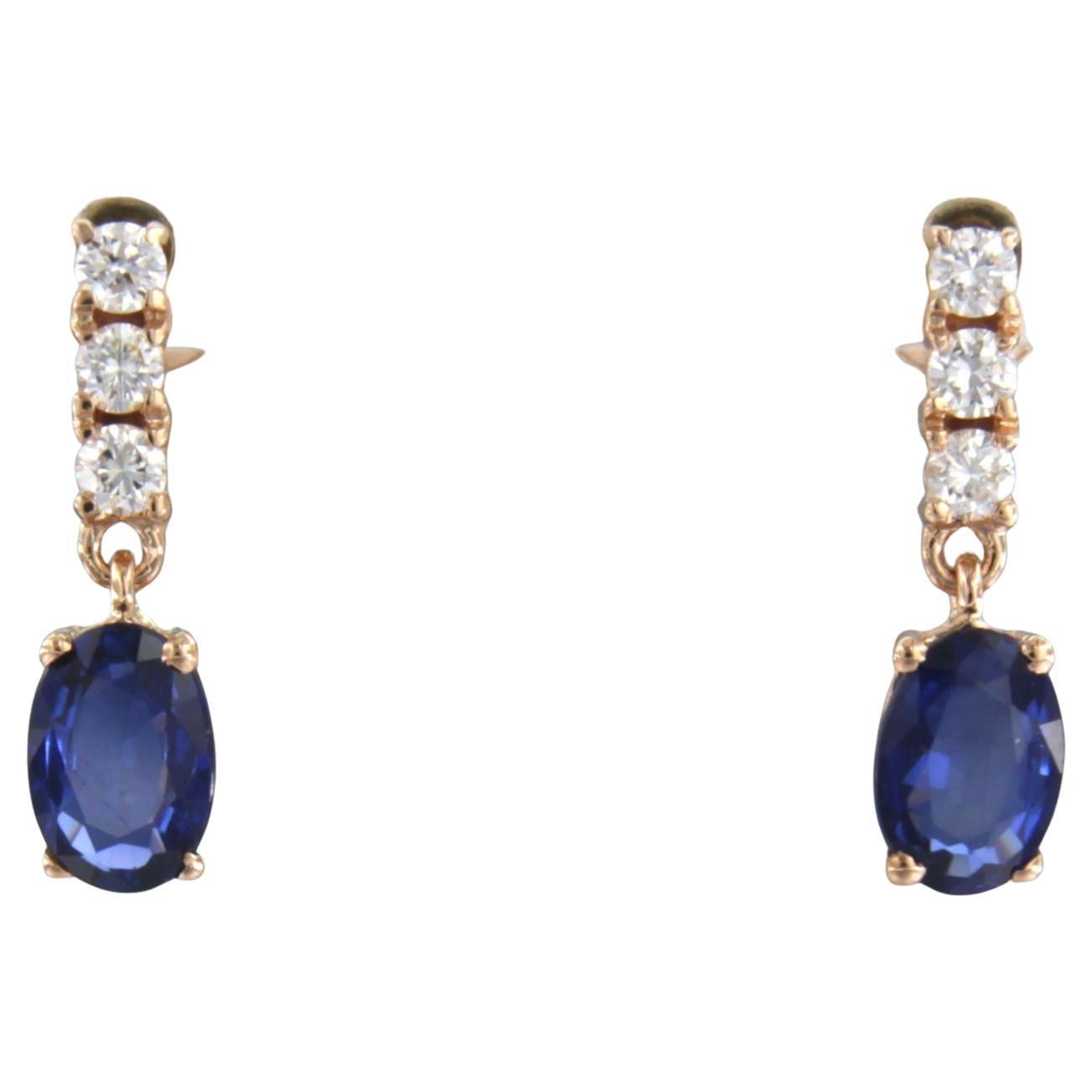 Boucles d'oreilles avec saphir 1,66ct et diamants taille brillant jusqu'à 0,22ct Or 18k