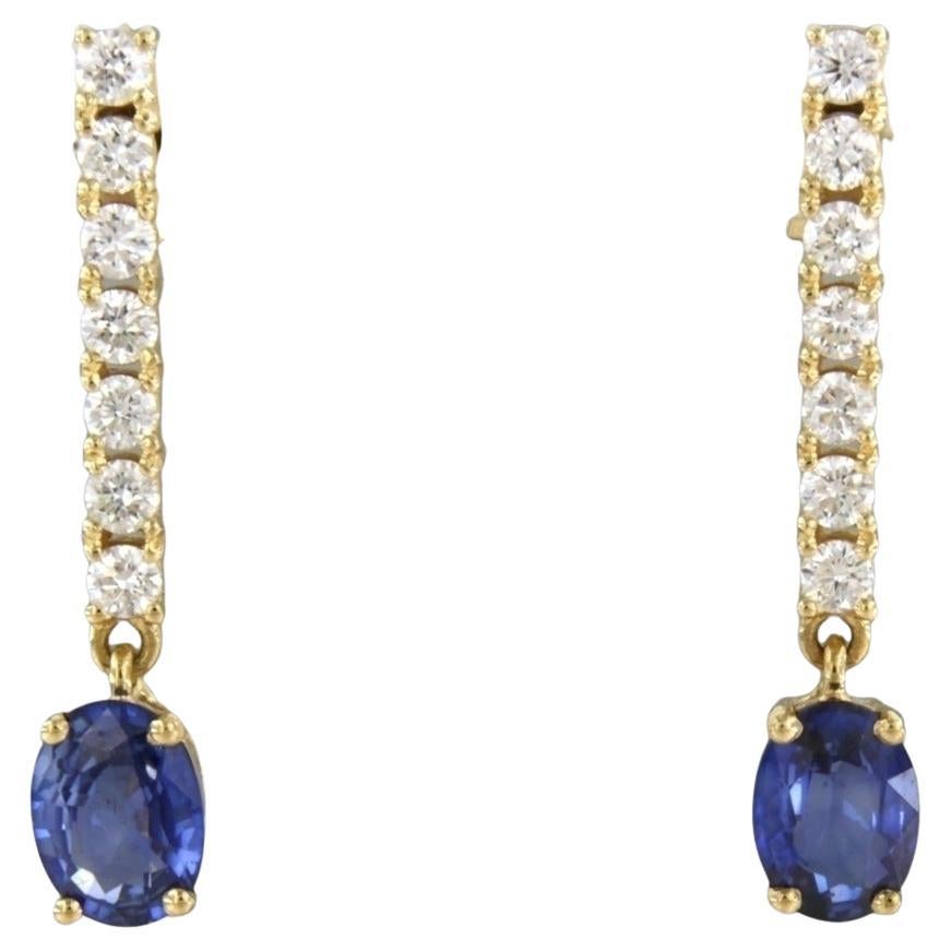 Boucles d'oreilles avec saphir 1,70ct et diamants taille brillant jusqu'à 0,60ct Or 18k