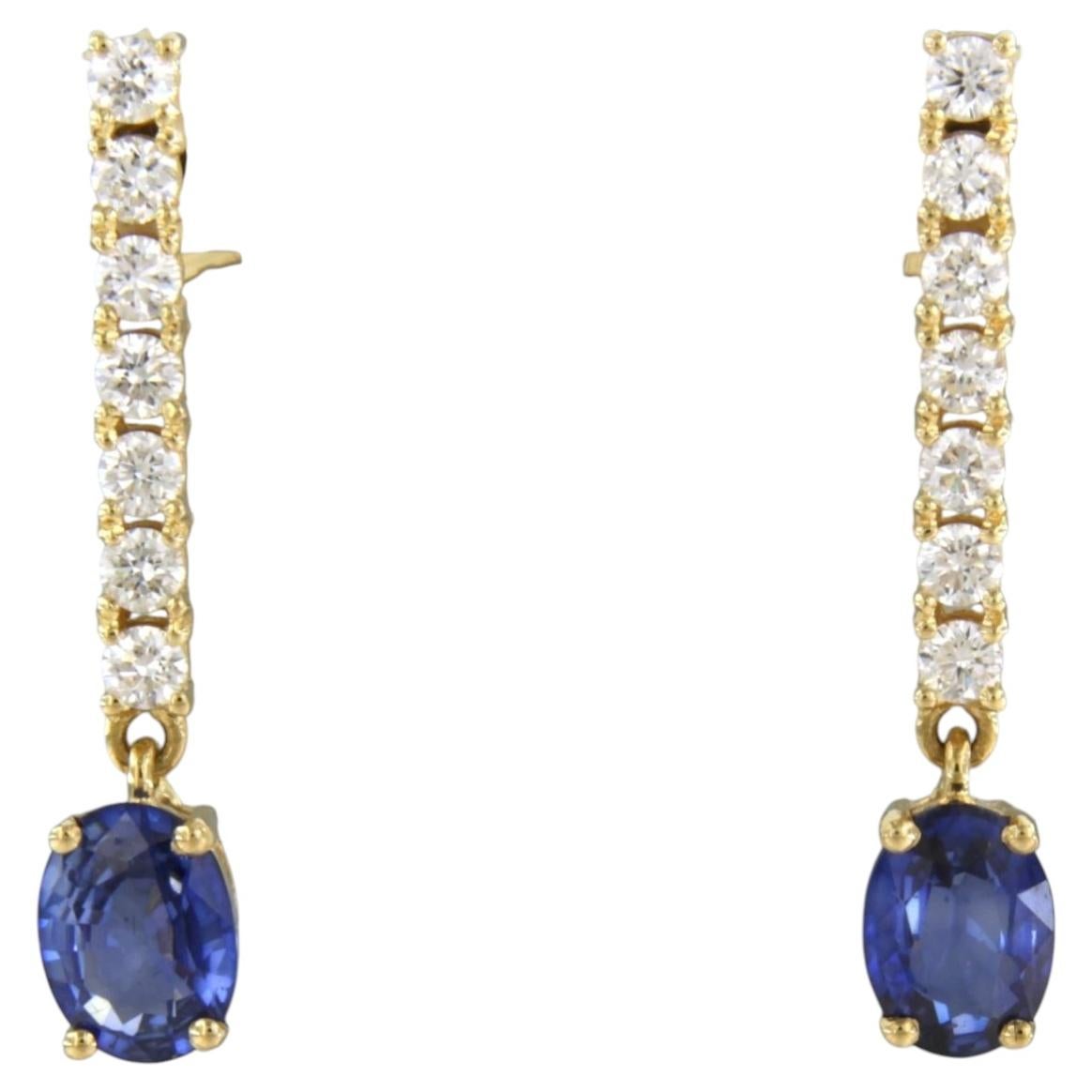 Earrings with sapphire 1.75ct and brilliant cut diamonds up to 0.54ct 18k gold