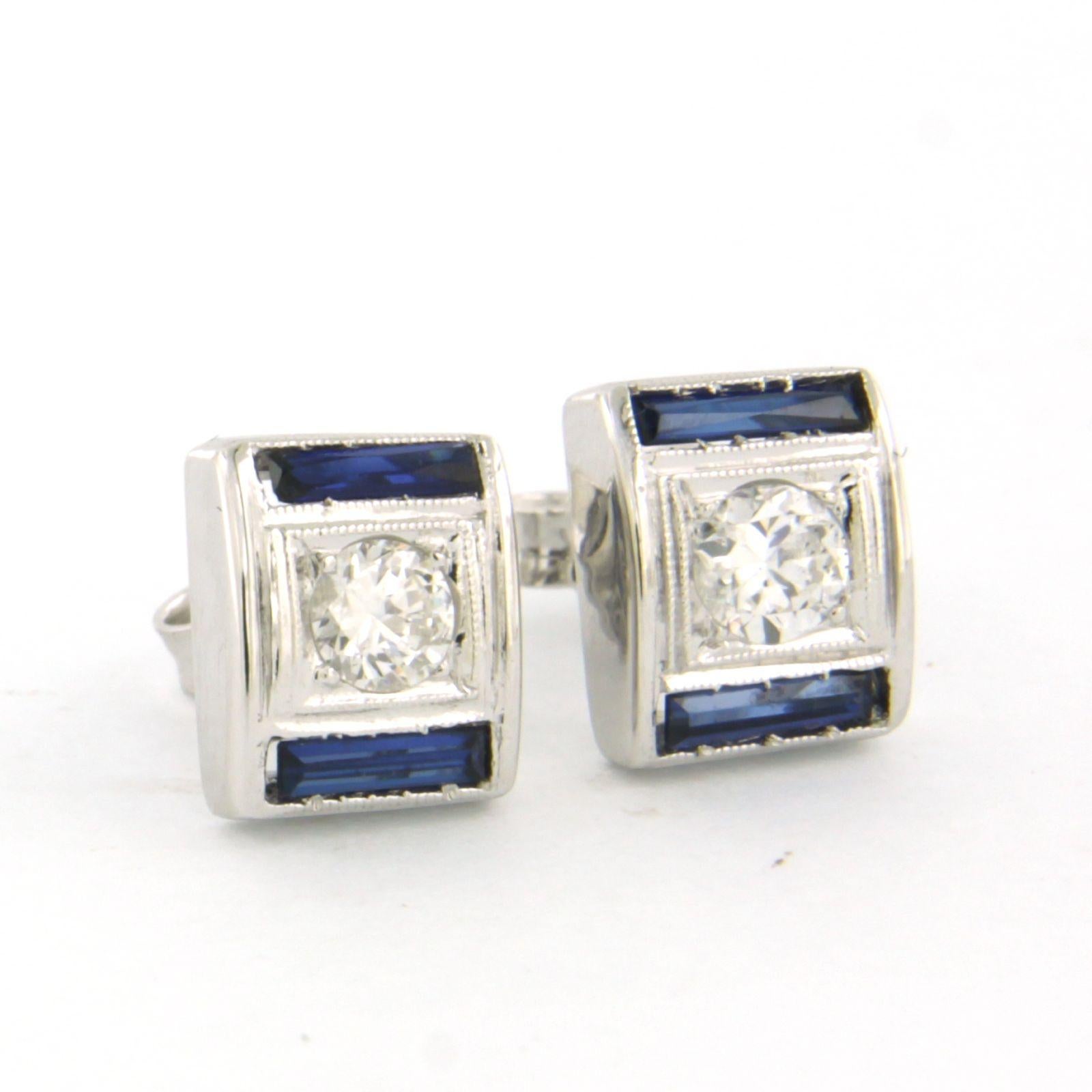 Art Deco Earrings with sapphire and billiant cut diamonds up to 0.40ct 18k white gold