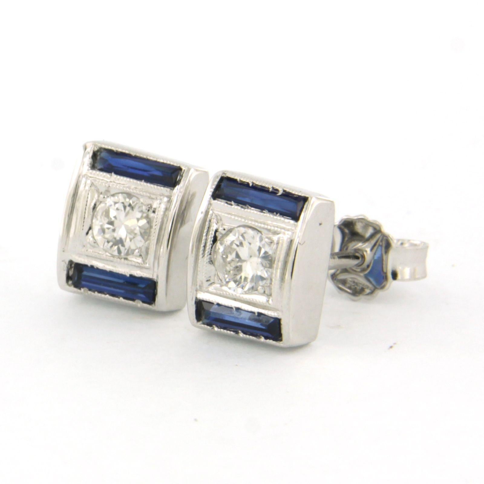 Brilliant Cut Earrings with sapphire and billiant cut diamonds up to 0.40ct 18k white gold