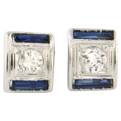Earrings with sapphire and billiant cut diamonds up to 0.40ct 18k white gold